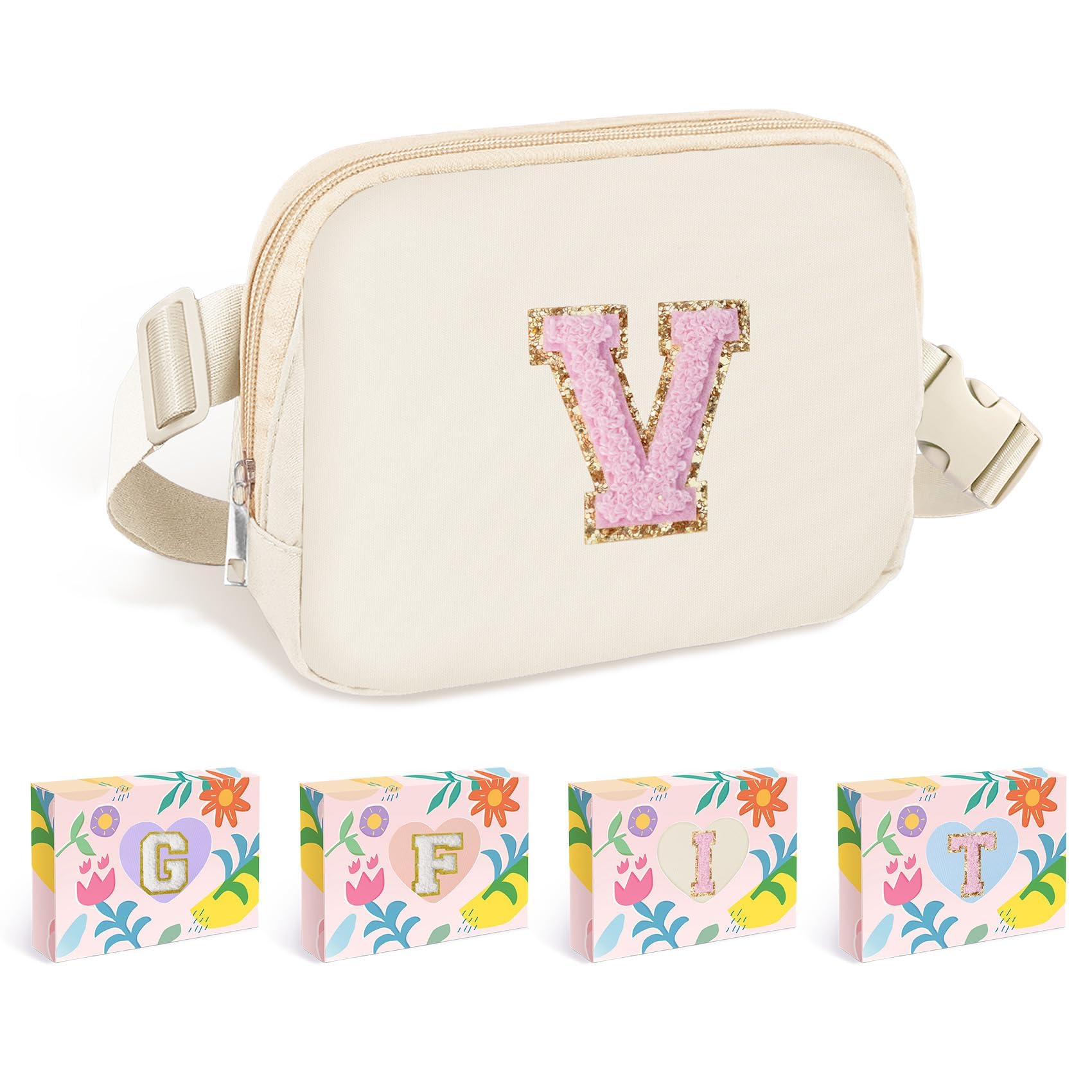 COSHAYSOO Ivory Fanny Pack for Girls Purse Crossbody Belt Bag with Initials, Personalized 6 7 8 9 10 11 12 Year Old Teen Girl Birthday Gift Ideas