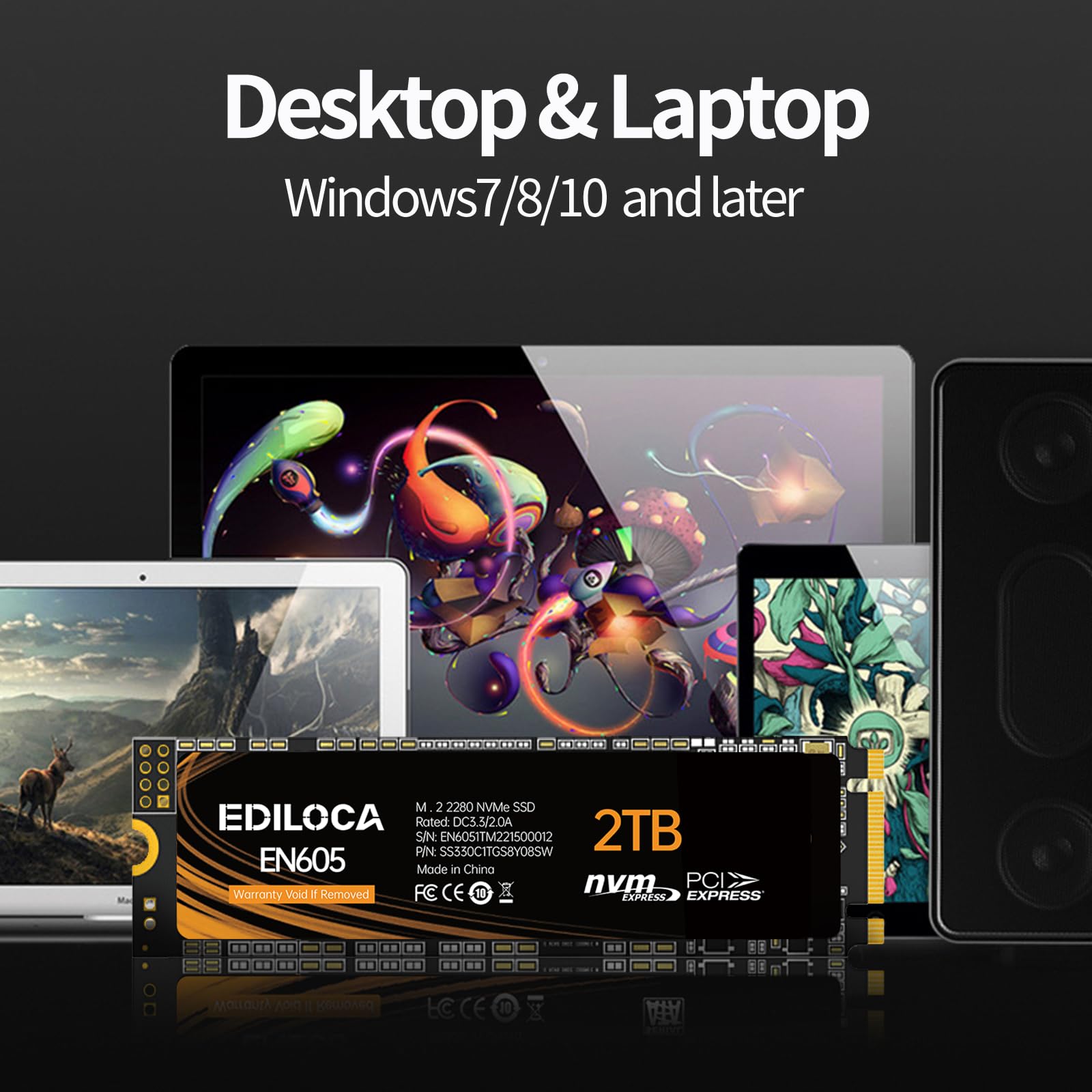 Ediloca EN605 2TB M.2 SSD, NVMe1.3 PCIe Gen3 x4 SSD Unità a stato solido interne, M.2 2280 - Velocità di lettura/scrittura fino a 2150/1850 MB/s - SSD interno compatibile con laptop e PC desktop