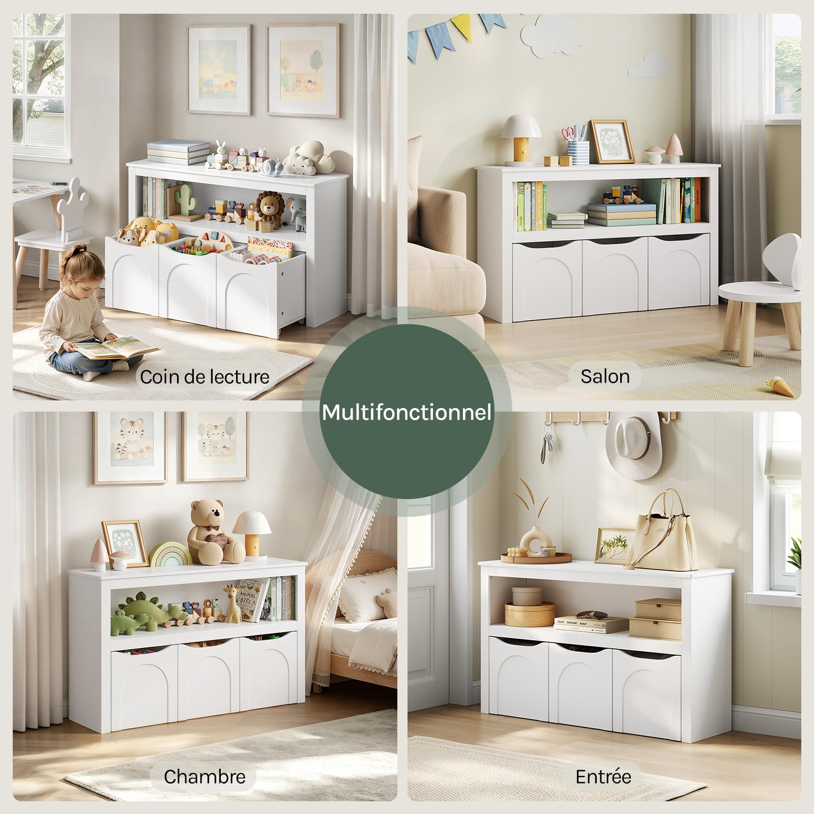 WOLTU Meuble Rangement Enfant, avec 3 Tiroirs Roulants, 1 Casier Ouvert