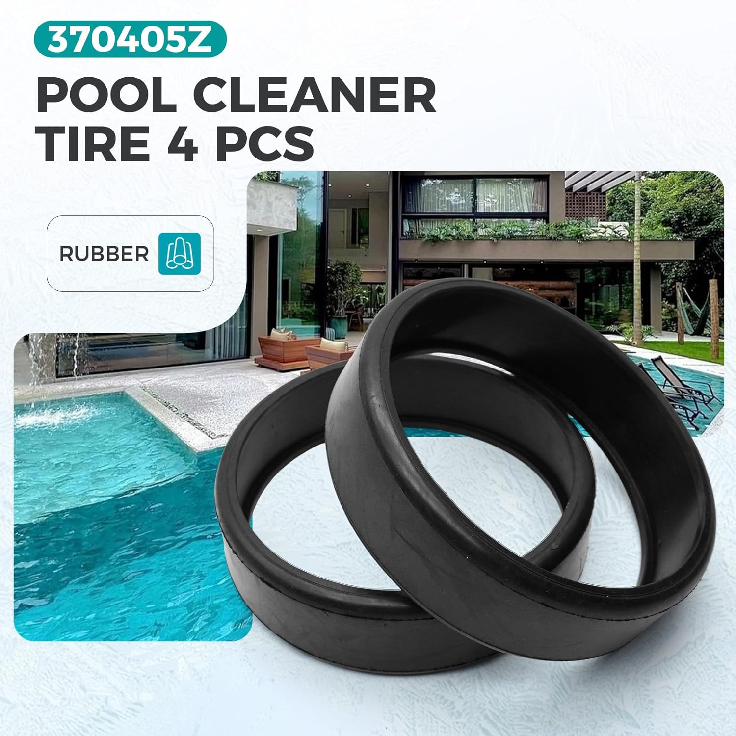 370405Z Pool Cleaner Tire for Pentair Kreepy Krauly Platinum, Rubber, 4PCS