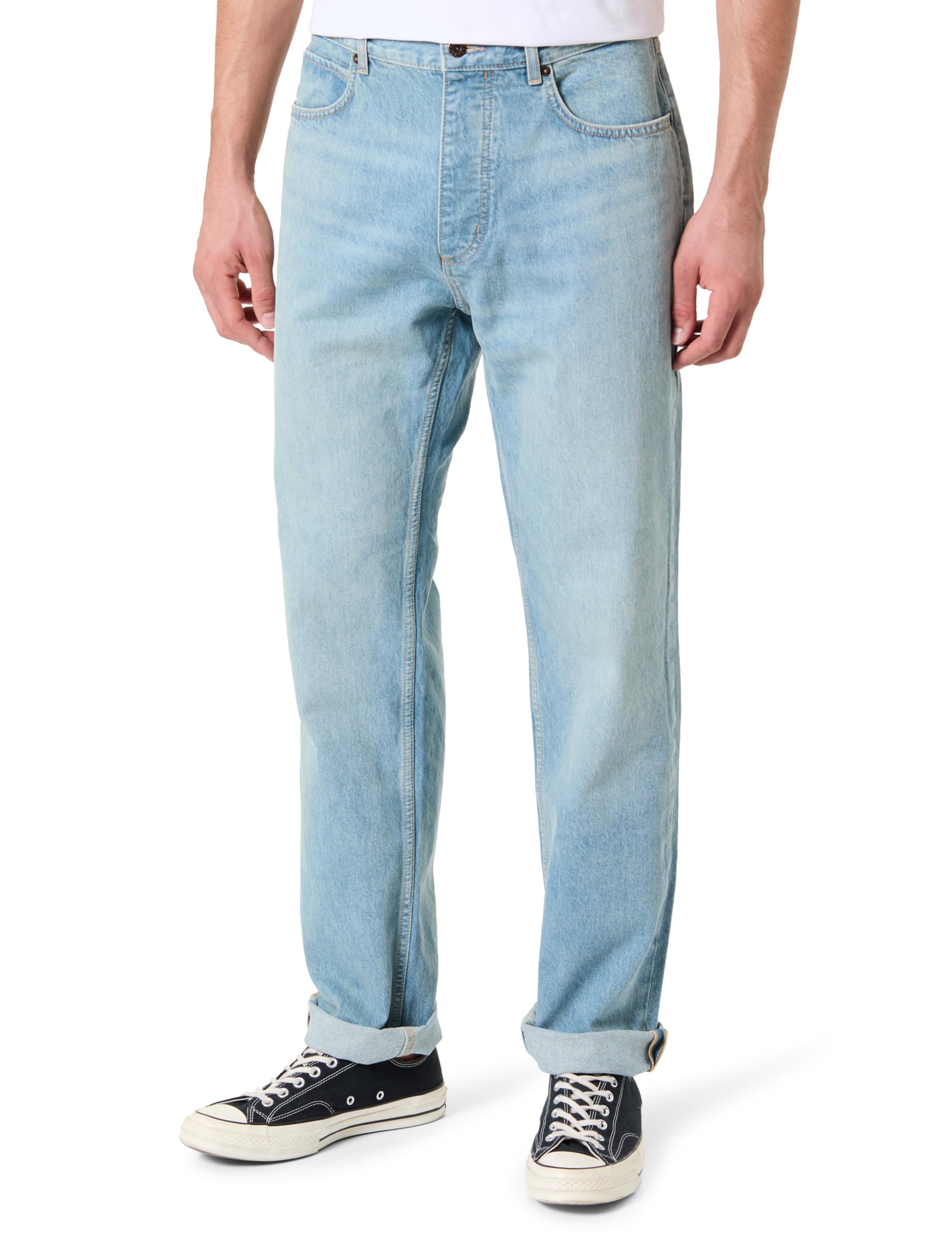 Hugo Jonah Men's Regular Fit Jeans in Medium Blue Stone-Washed Cotton Denim, Turquoise/Aqua, 32 W/32 L
