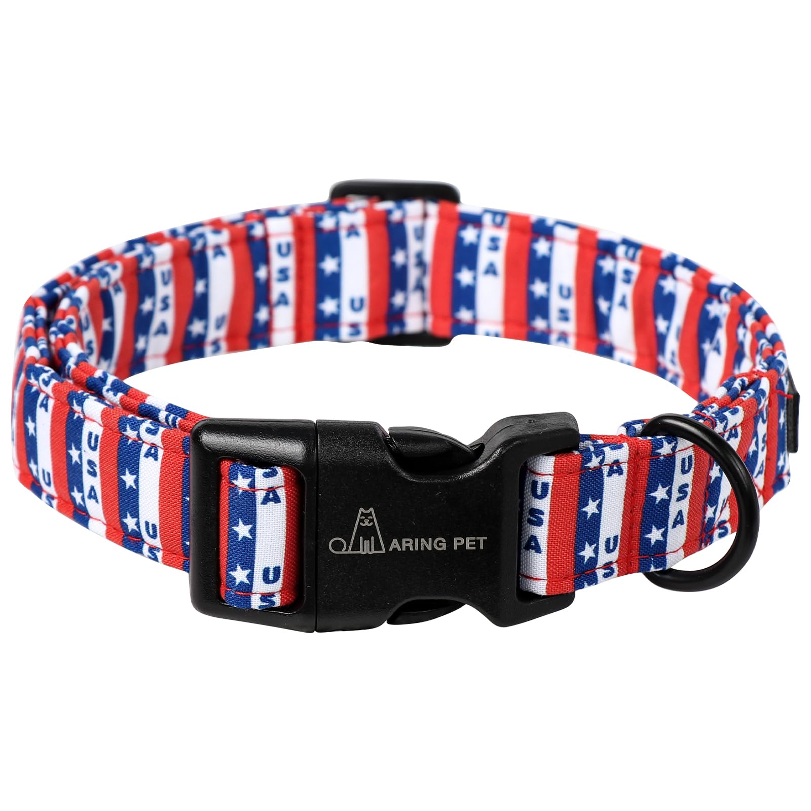 ARING PET 4th of July Dog Collar-Cotton Patriotic Dog Collars, Adjustable USA Flag Puppy Collars with Quick Release Buckle
