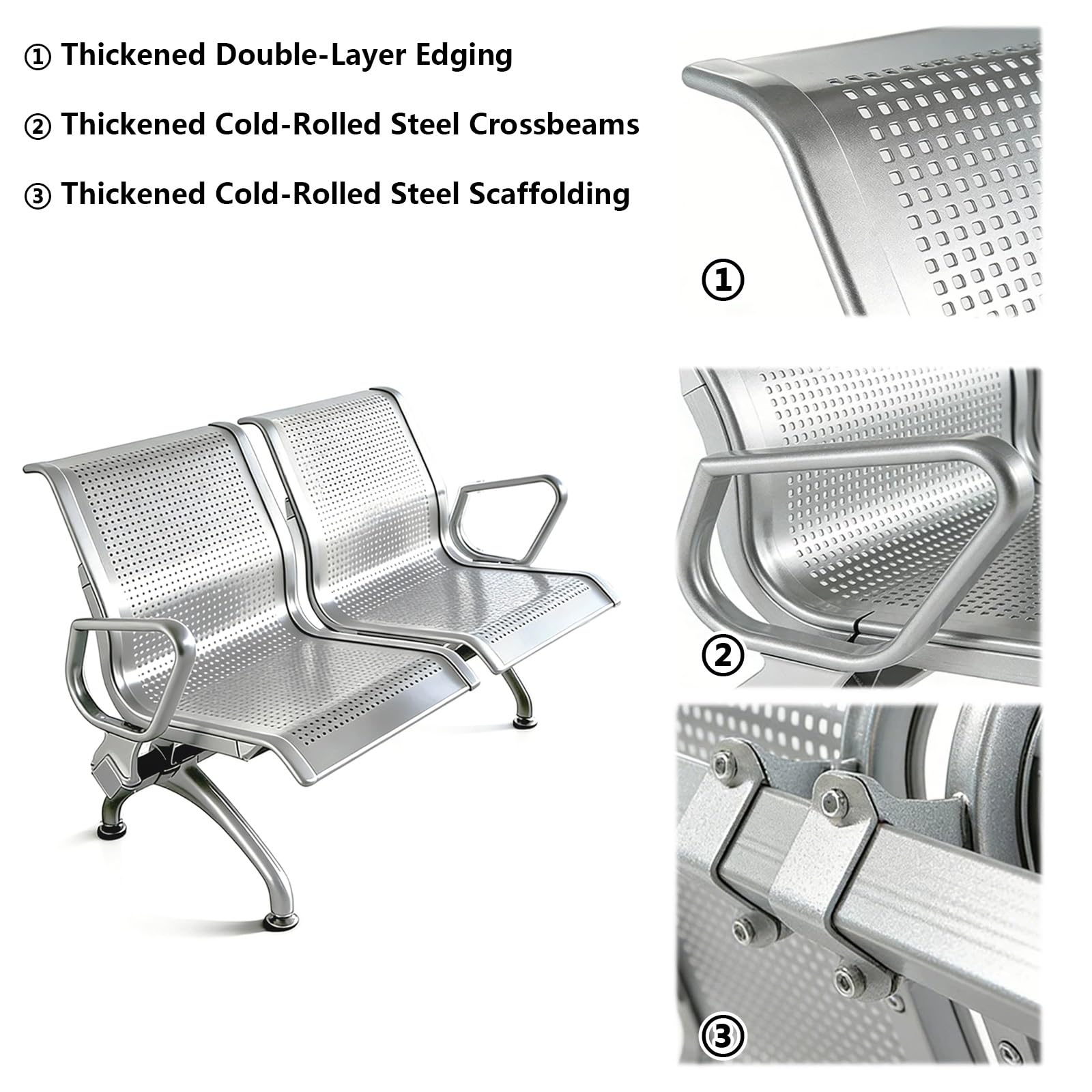Silla de sala de espera de metal resistente, capacidad de carga de 660 libras, silla de recepción para aeropuerto, banco, hospital, oficina