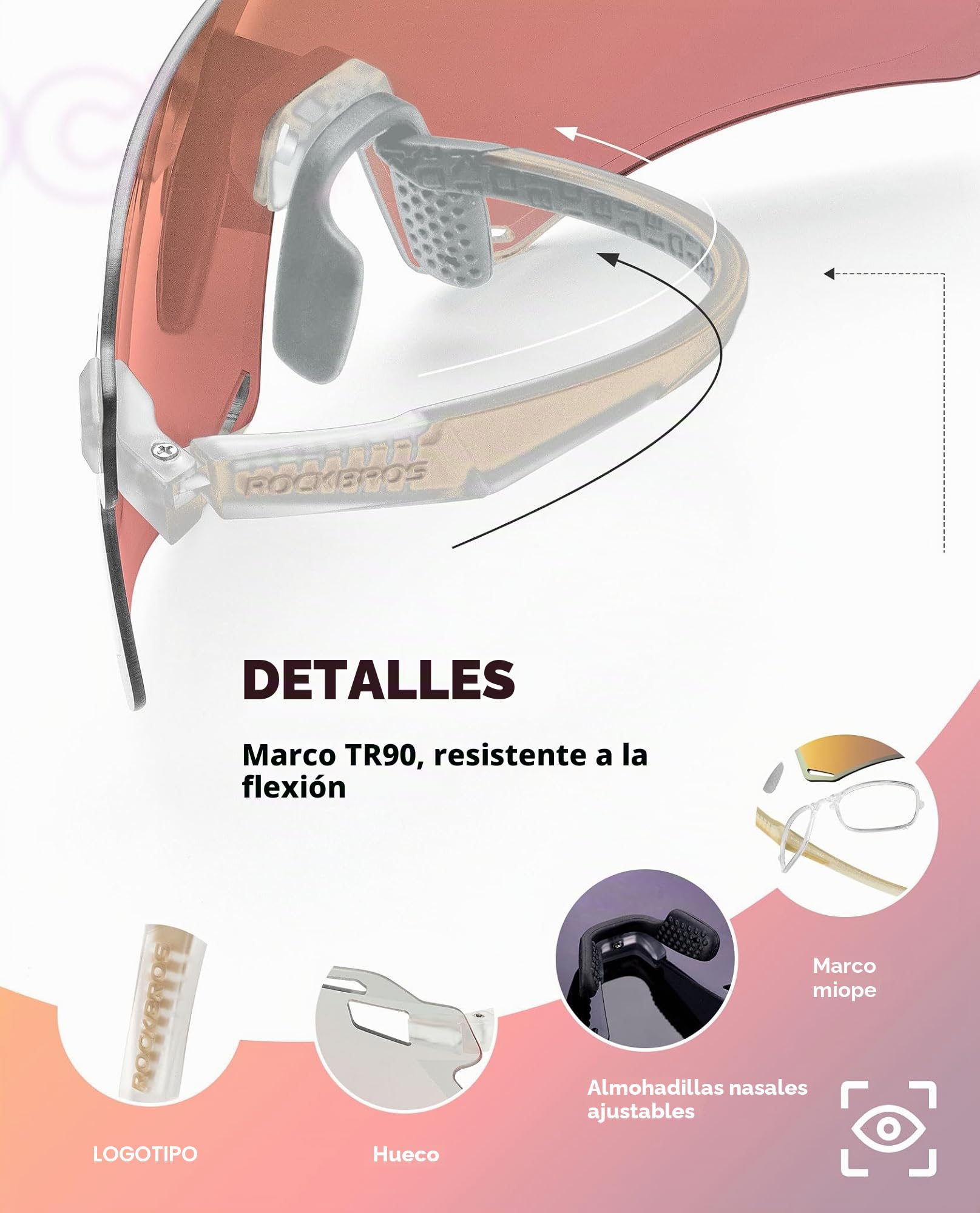 ROCKBROS Gafas de Sol Deportivas Polarizadas para Hombre y Mujer Gafas de Ciclismo de Montura TR90 para Deportes al Aire Libre Ciclismo MTB Pesca Running