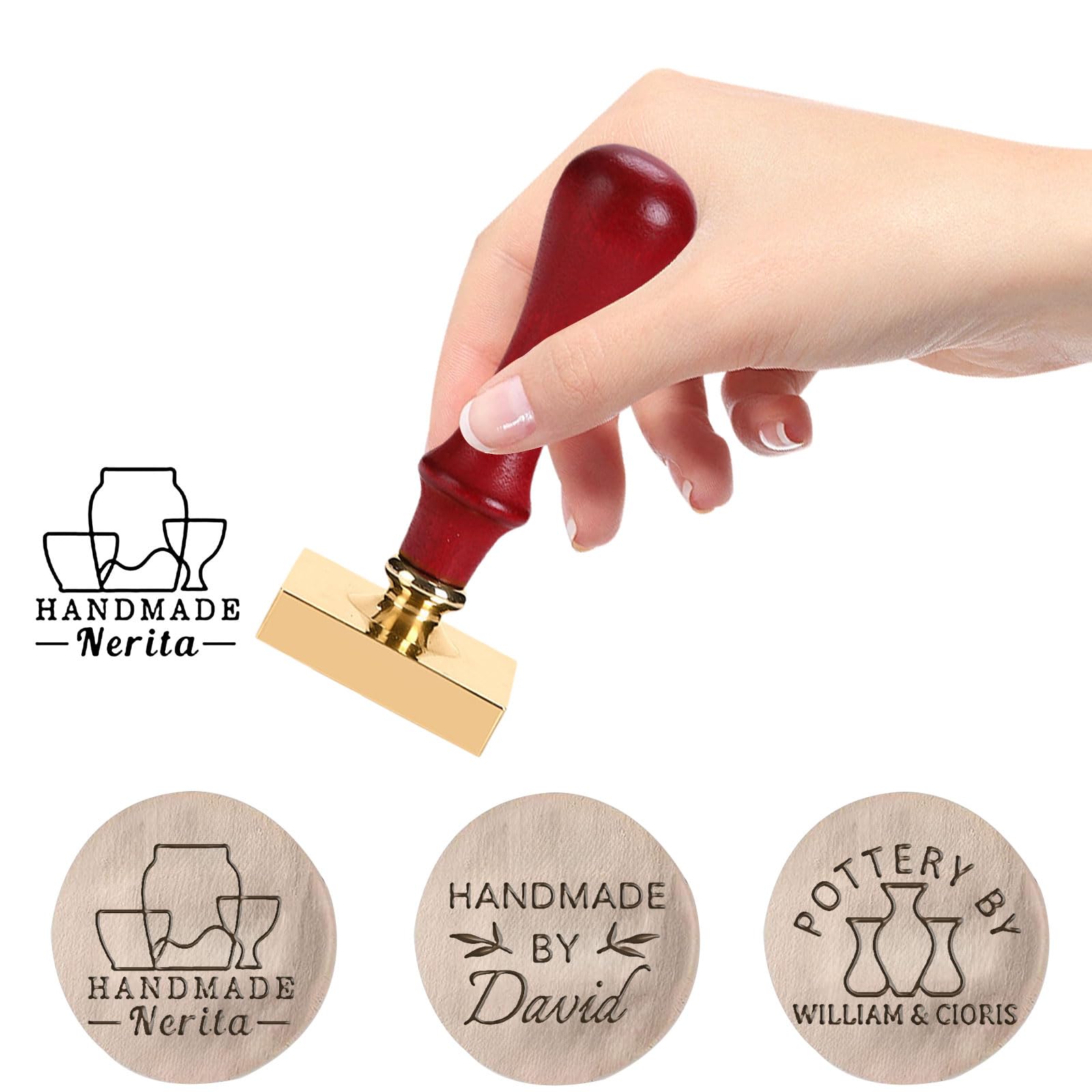 JJ GRADGOWN Personalised Ceramic Stamp, Custom Text & Logo, Multi-Patterns & Shapes, for Business Branding Envelopes DIY, Ideal for Artists & Crafters (Style 2)