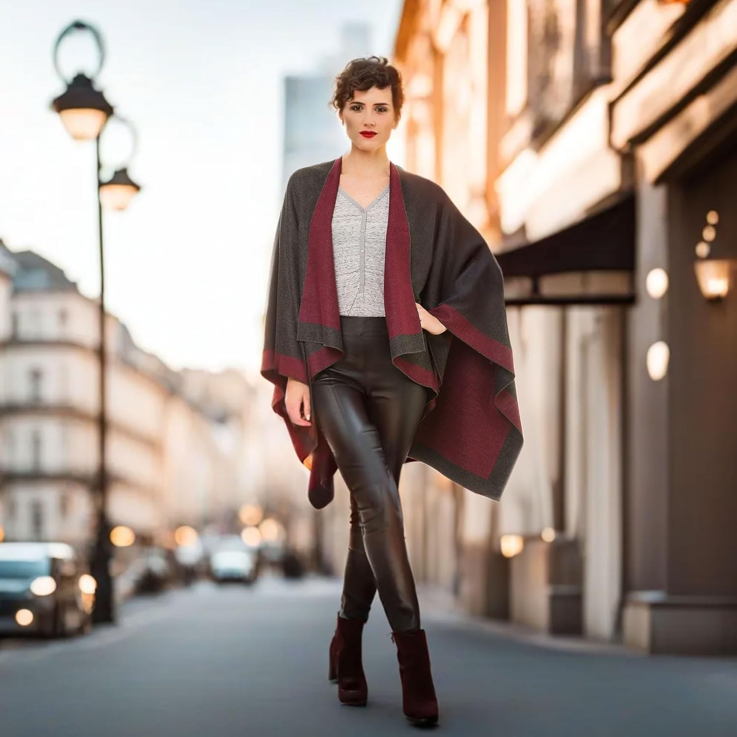 Women's Shawl Wrap Poncho Ruana Cape Cardigan Sweater Open Front for Travel Flight Cruises - Image 2