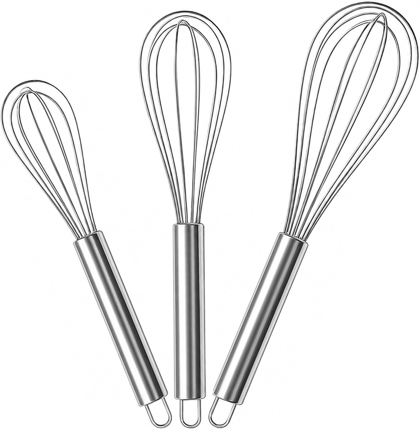 Set of 6 Whisks, Stainless Steel Hand Whisks, Professional Balloon Whisks, Whisks in 8 Inches, 10 Inches, 12 Inches