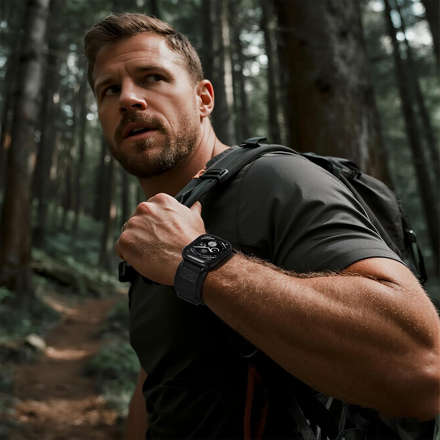 SUNFWR Rugged Nylon Band for Apple Watch Ultra 3&2&1 49mm 46mm 45mm 44mm 42mm Men,Velcro Tactical Military Strap for iWatch Series 11/10/9/8/7/6/5/4/3/2/1/SE - Image 3