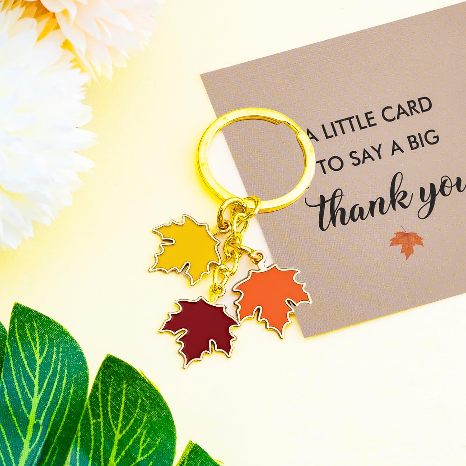 Fall Appreciation Gift Maple Leaf Keychain with Thank You Card image 3
