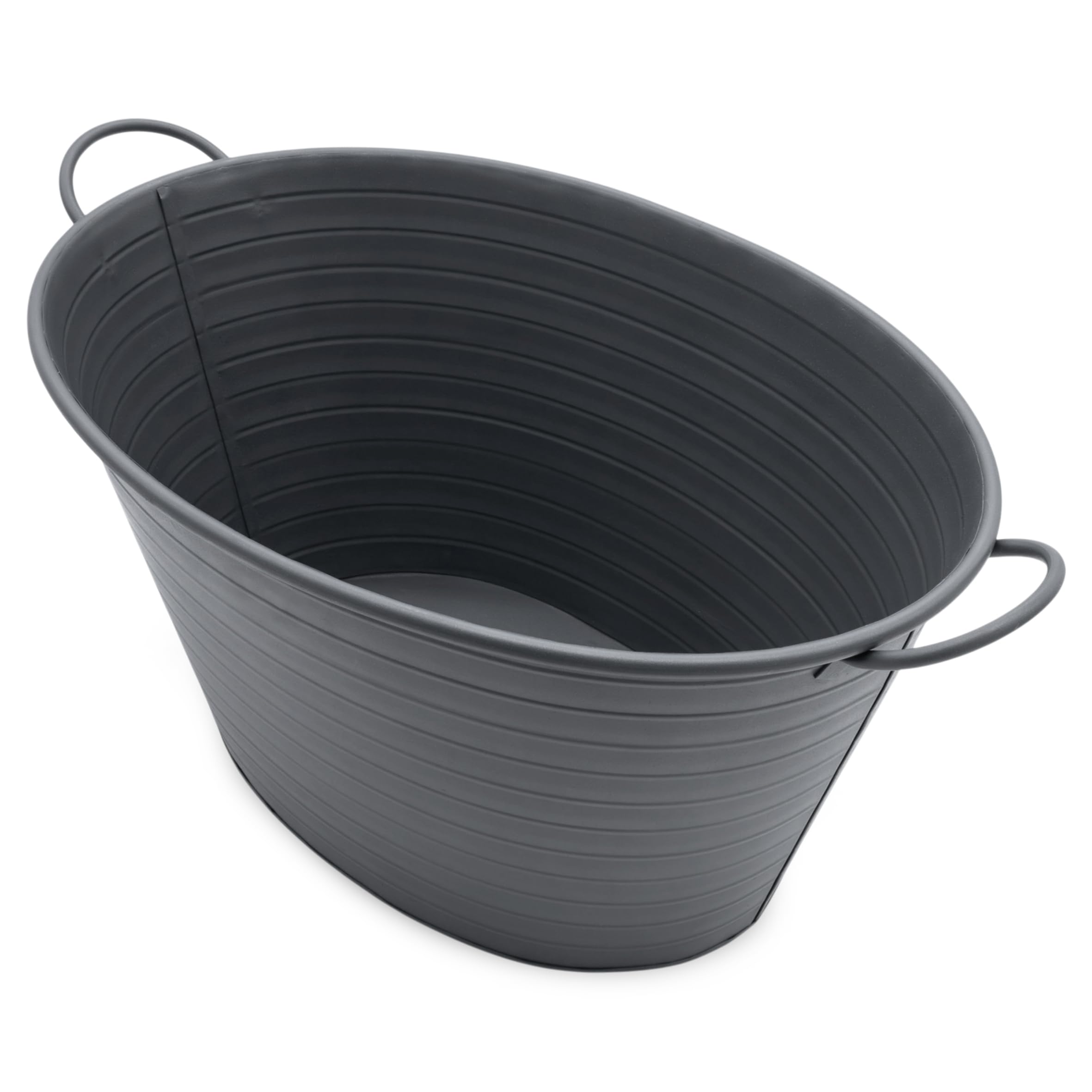Spetebo Metallwanne oval mit Griffen, Dunkelgrau, 59 x 36 cm | Garten Metall Zierteich, Wasserwanne, Mini Gartenteich Teichwanne, Balkonteich, Blumenkübel Pflanzkübel