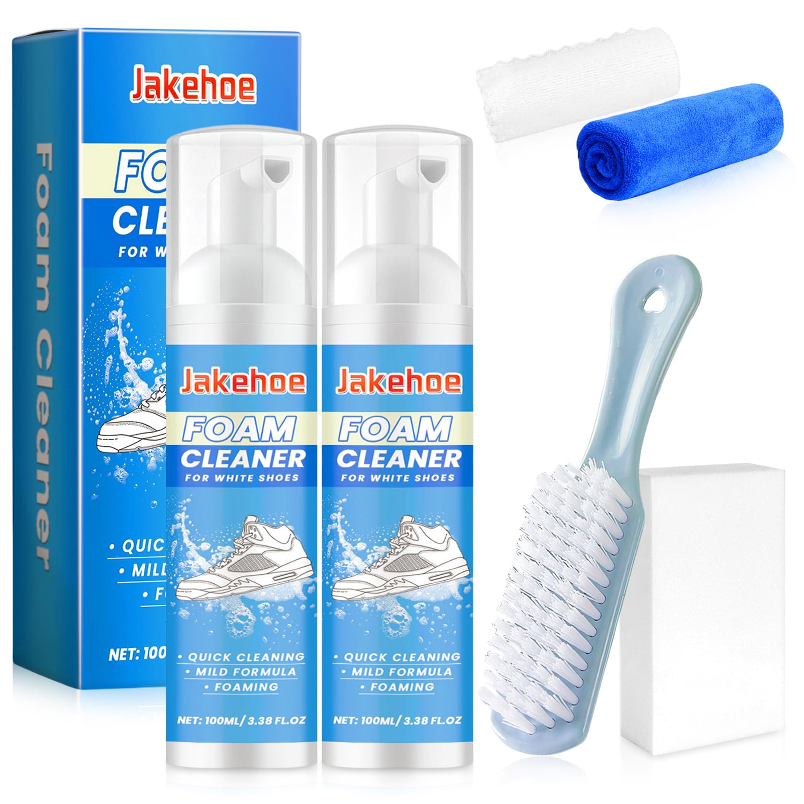 flintronic Pulisci Scarpe, Kit Pulizia Scarpe, Detergente in Schiuma, Detergente per Allenatori, con Spazzola, Asciugamano e Spugna, Pulizia Scarpe Scamosciate, per Rimuovere Macchie e Sporcizia
