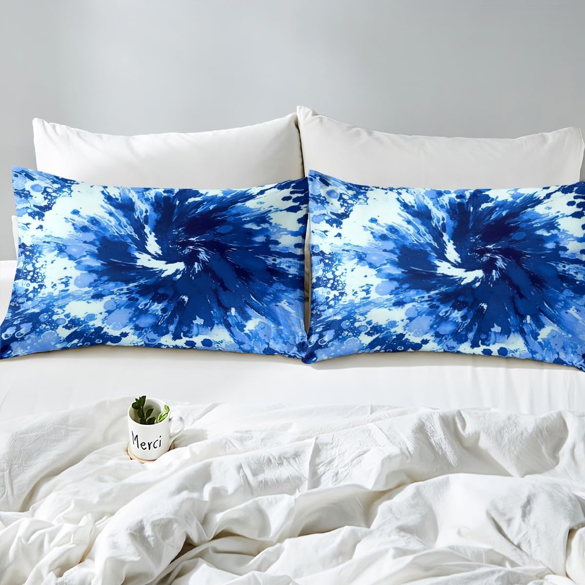 Erosebridal Tie Dye Bedding Set TwinXL Hippie Spiral Fitted Sheet Bohemian Indian Sheet Set Gypsy Bed Cover,Modern Ethnic Soft Microfiber 2 Pieces Bedding Set with 1 Pillowcase,Blue