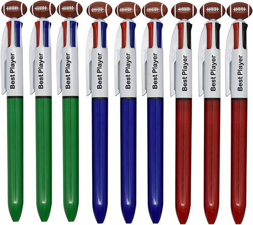 Miniatura 7 de Maydahui 12 bolígrafos de fútbol de rugby multicolor retráctiles 4 en 1, bolígrafos de colores geniales para deportes, 4 bolígrafos de colores para