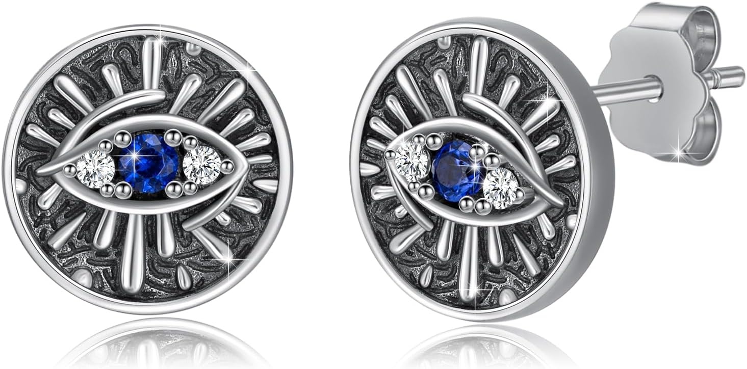 Evil Eye Earrings for Women 925 Sterling Silver Turkish Protection Jewelry Gifr for Women Men