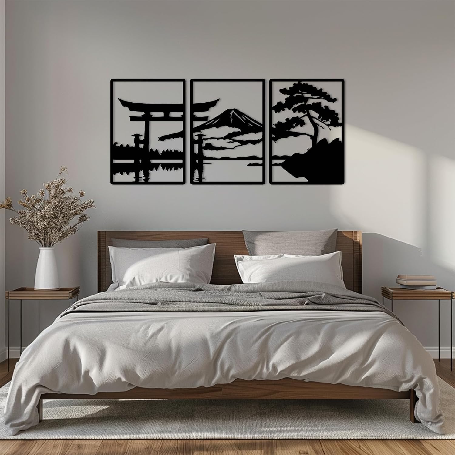 Freton Japanese Metal Wall Art, Torii Gate Decor, Mount Fuji, Bonsai Tree, Asian Decor for Home, Bedroom, Outdoor