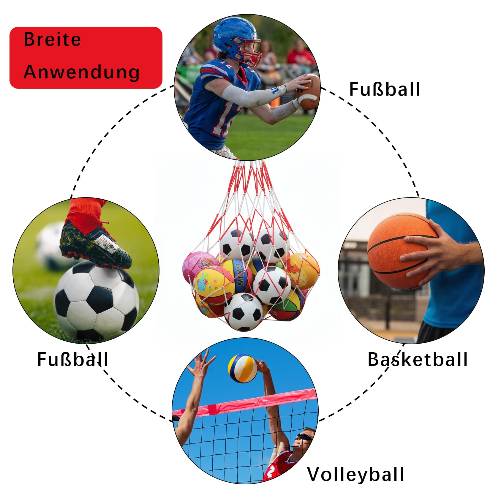 4 Bolsas de Red para Pelotas de Baloncesto, Fútbol y Voleibol - Nailon Portátil