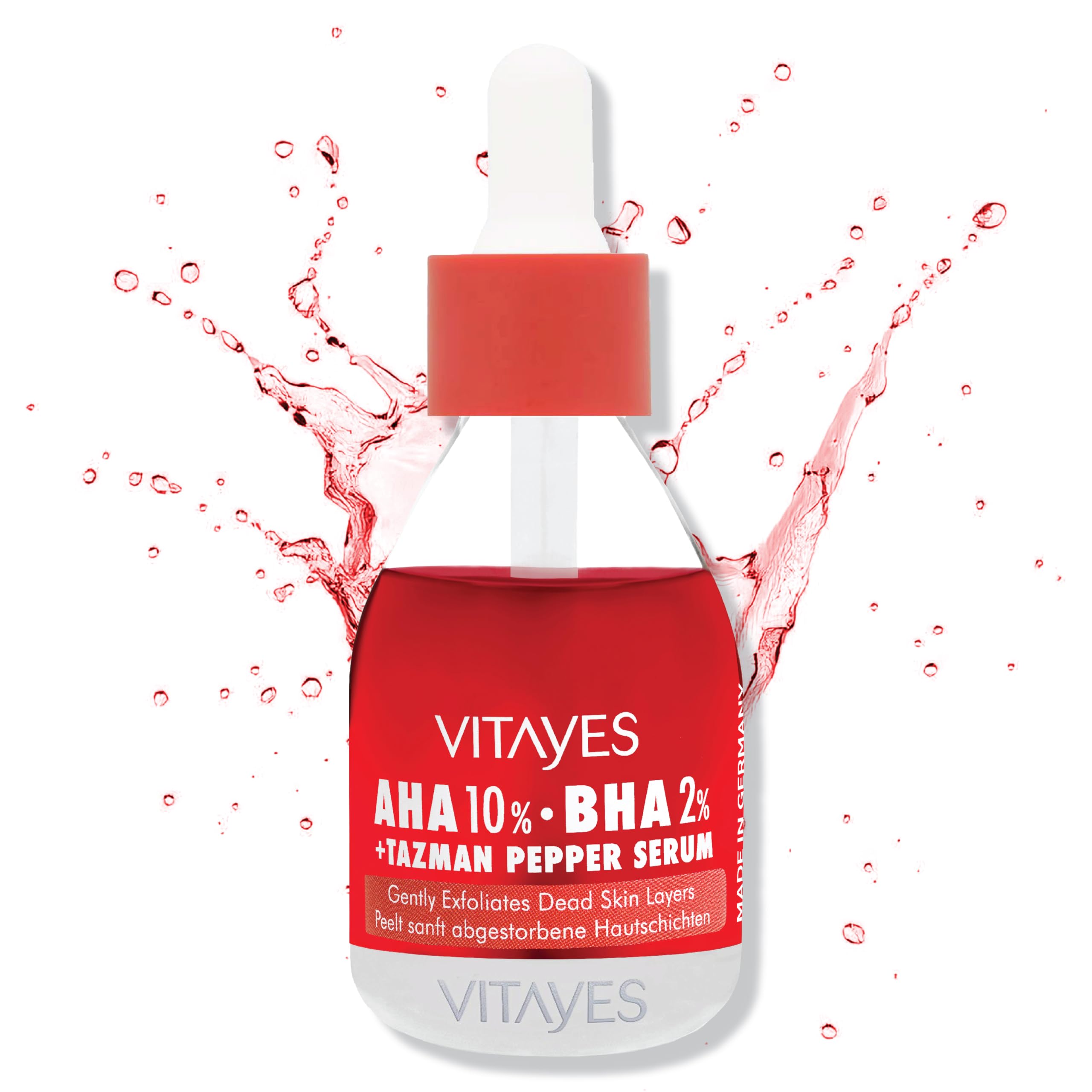 VITAYES AHA%10 BHA%2 Kırmızı Peeling Cilt Serumu - Gözenek Sıkılaştırıcı, Cilt Canlandırıcı, Yenileyici, Ton Eşitleyici, Arındırıcı, Siyah Nokta ve Akne Karşıtı, Anti-Aging, Yaşlanma Karşıtı 30 ml