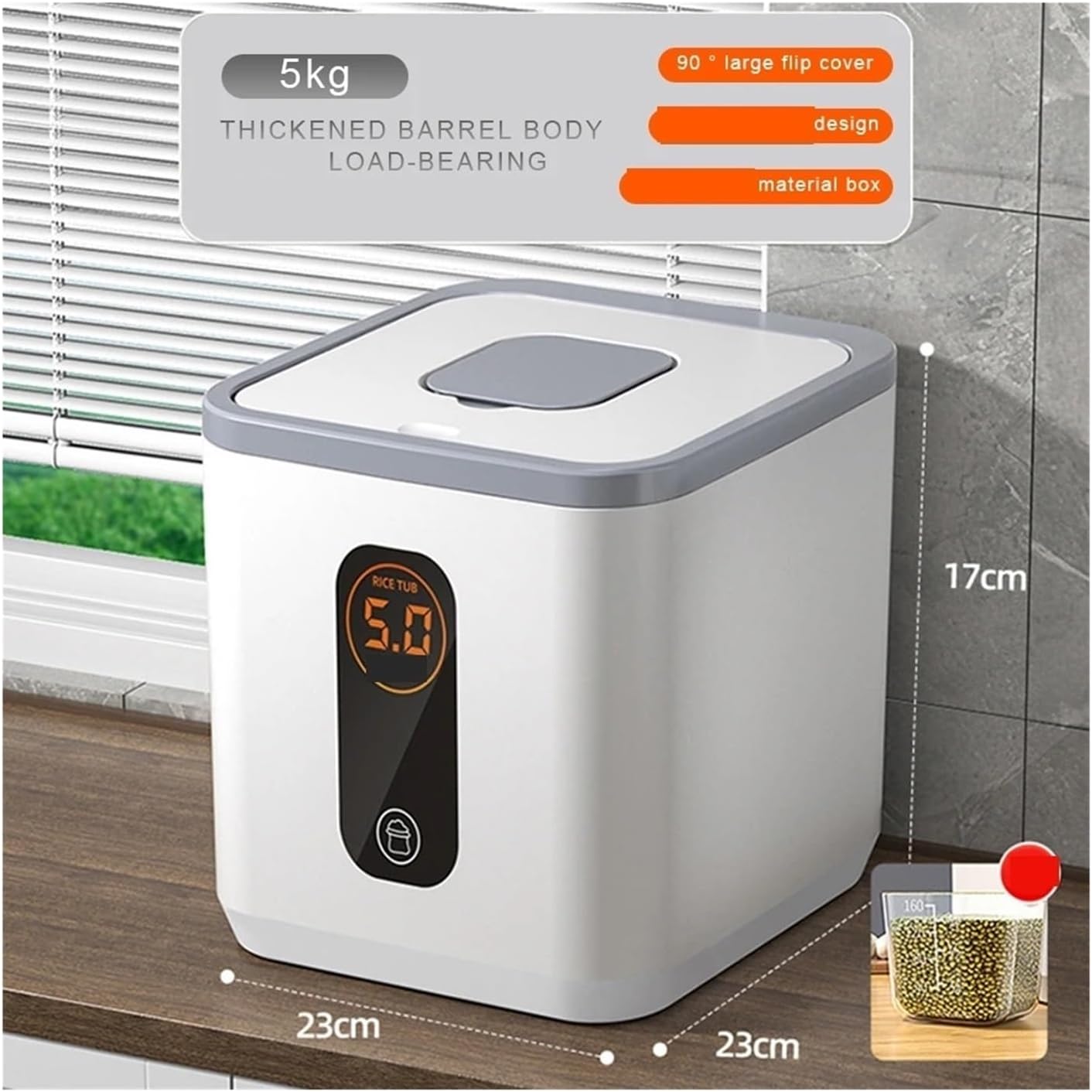 5KG Large Capacity Rice Dispenser with Measuring Cup - Grain Sealed Storage Jar for Kitchen Organization(Green)