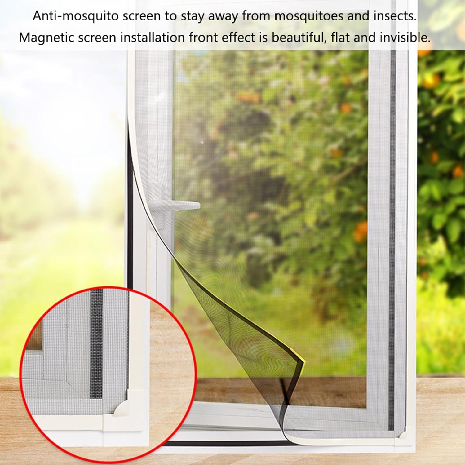 Magnetic Window Screen Adjustable DIY Window Net Replacement Removable Window Screen White Frame Gray Fiberglass Mesh for Sliding Window, Toilet Window(0.9 * 1.35m/2.9 * 4.4ft)