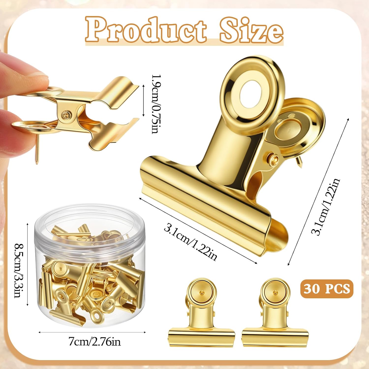 30 pcs Gold Push Pins Clips, Thumb Tacks with Metal Clips Push Pins Clip Metal Thumb Tacks Upgraded for Cork Board Bulletin Board Cubicle Wall No Holes Home Office School image 2