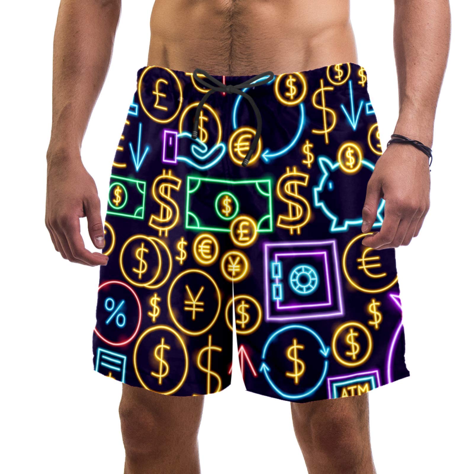 Eslifey Dollar Money Pattern Swim Trunks Elastic Swimsuit Board Shorts for Men