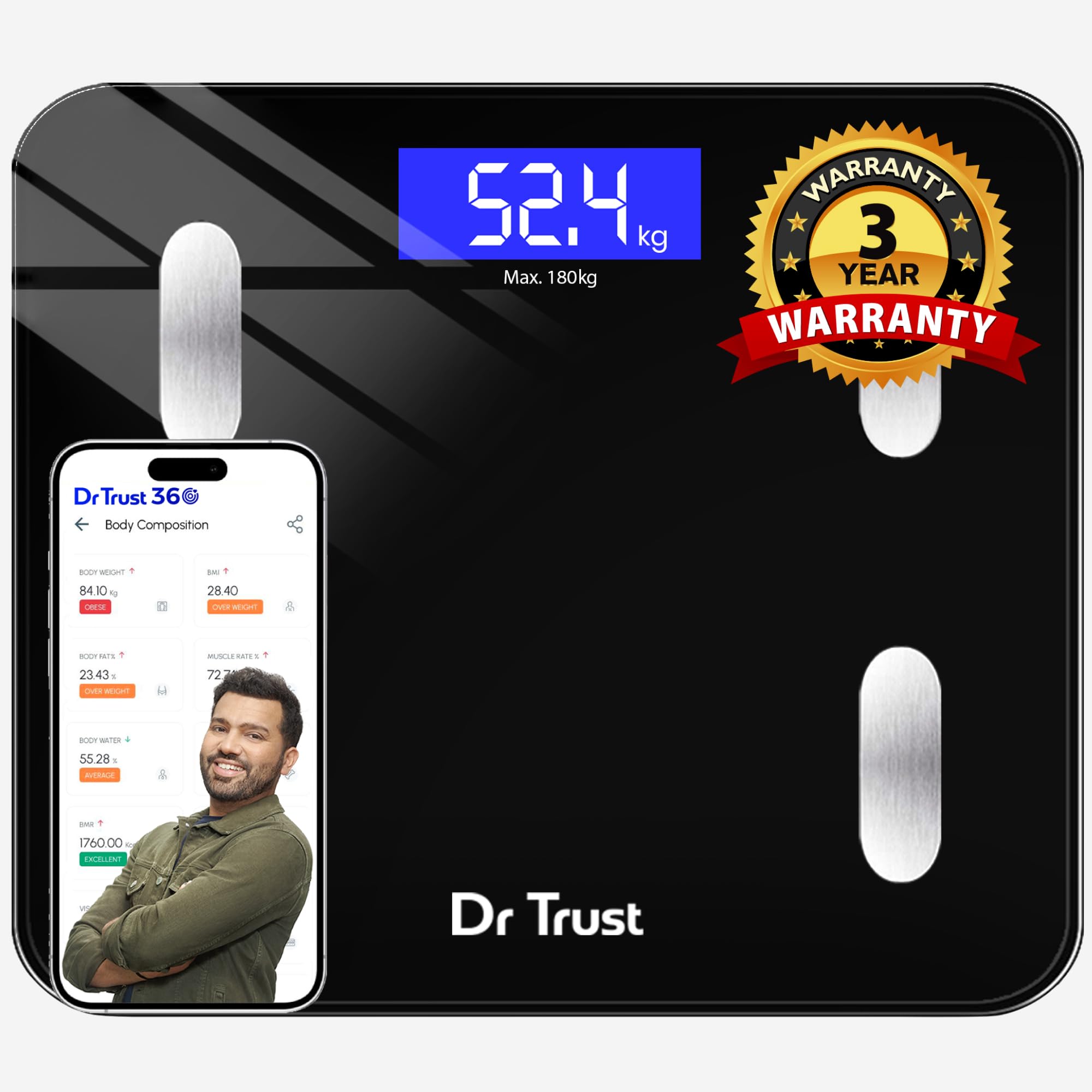 Dr Trust Digital Smart Electronic Rechargeable Bluetooth Fitness Body Composition Monitor Fat Analyzer Weight Machine and Weighing Scale-509 (Black) (B08VKBZ9VJ) Amazon Price History, Amazon Price Tracker