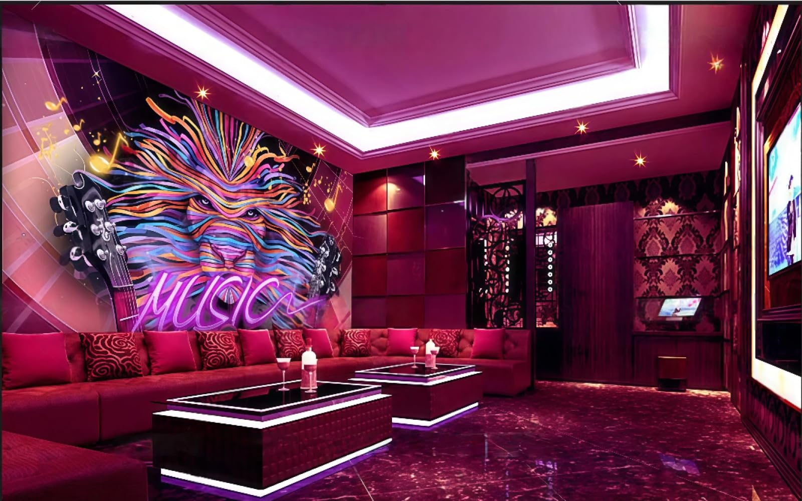 rskjdghshd Wallpaper Colorful Lights Pop Music Nightclub Theme Bar Western Restaurant Background Wall Mural Afternoon Tea Coffee Shop Wallpaper,3D,350x245cm