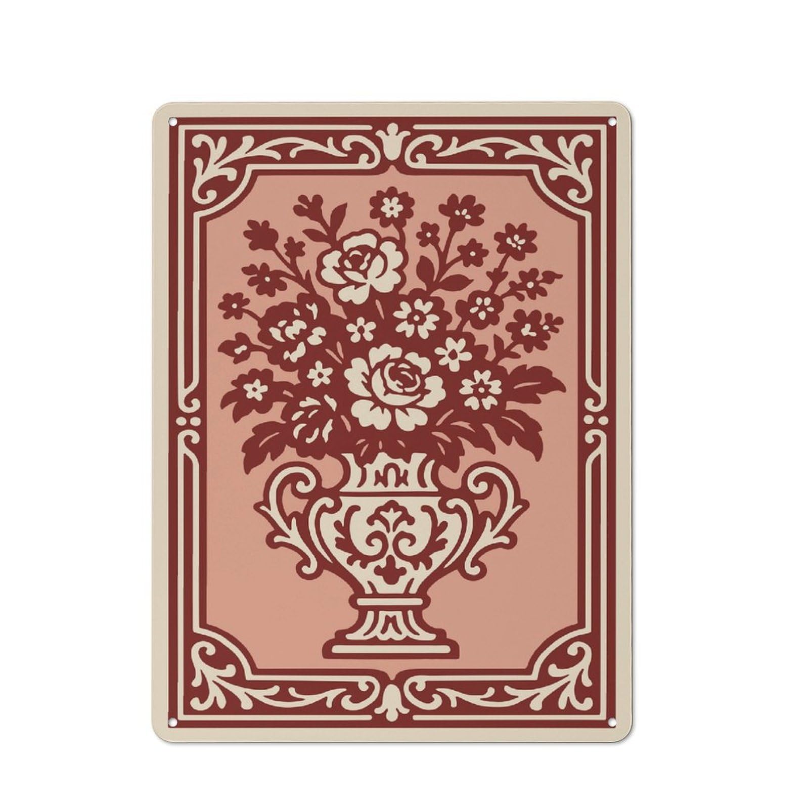 Junmoney Style-2 Metal Wall Sign 40X30cm Featuring Floral Vase With Ornate Border For Pub Or Café, Housewarming Wall Decor For People Furnishing Pub And Café