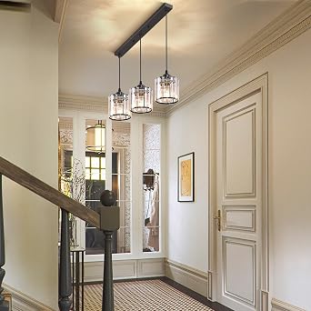 Warmiehomy Crystal Chandelier 3 Lights, Height Adjustable, Round, Black [Energy Class A+++]