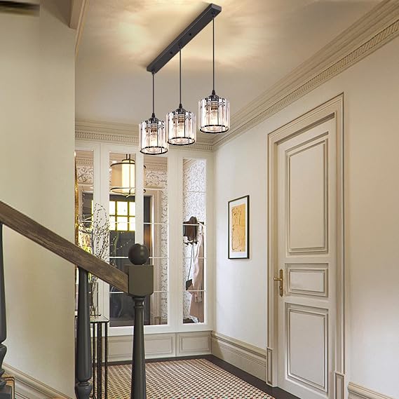 Warmiehomy Crystal Chandelier 3 Lights, Height Adjustable, Round, Black [Energy Class A+++]