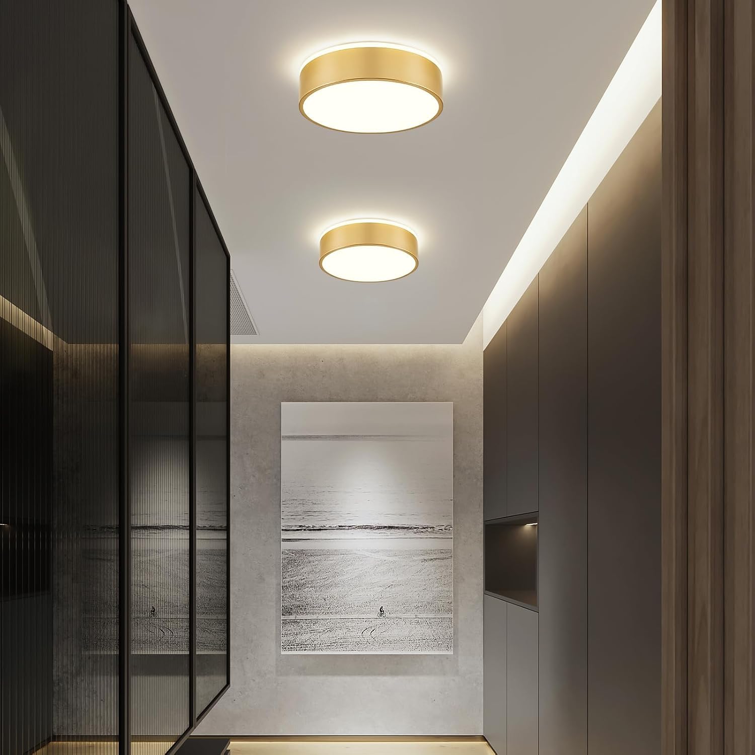 Plafonnier LED, Luminaires Intérieur Or Métal, 4000K, 24W, Ø30 cm