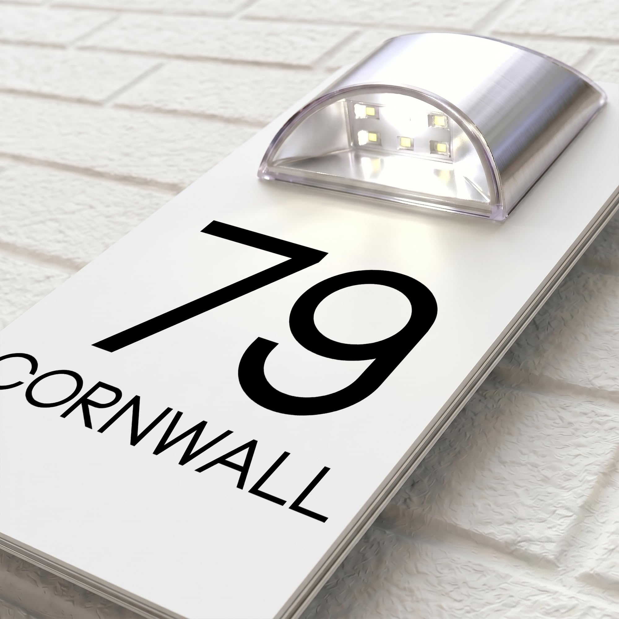 Housics Solar House Number Plaque, LED Door Sign, White, 280mm x 160mm
