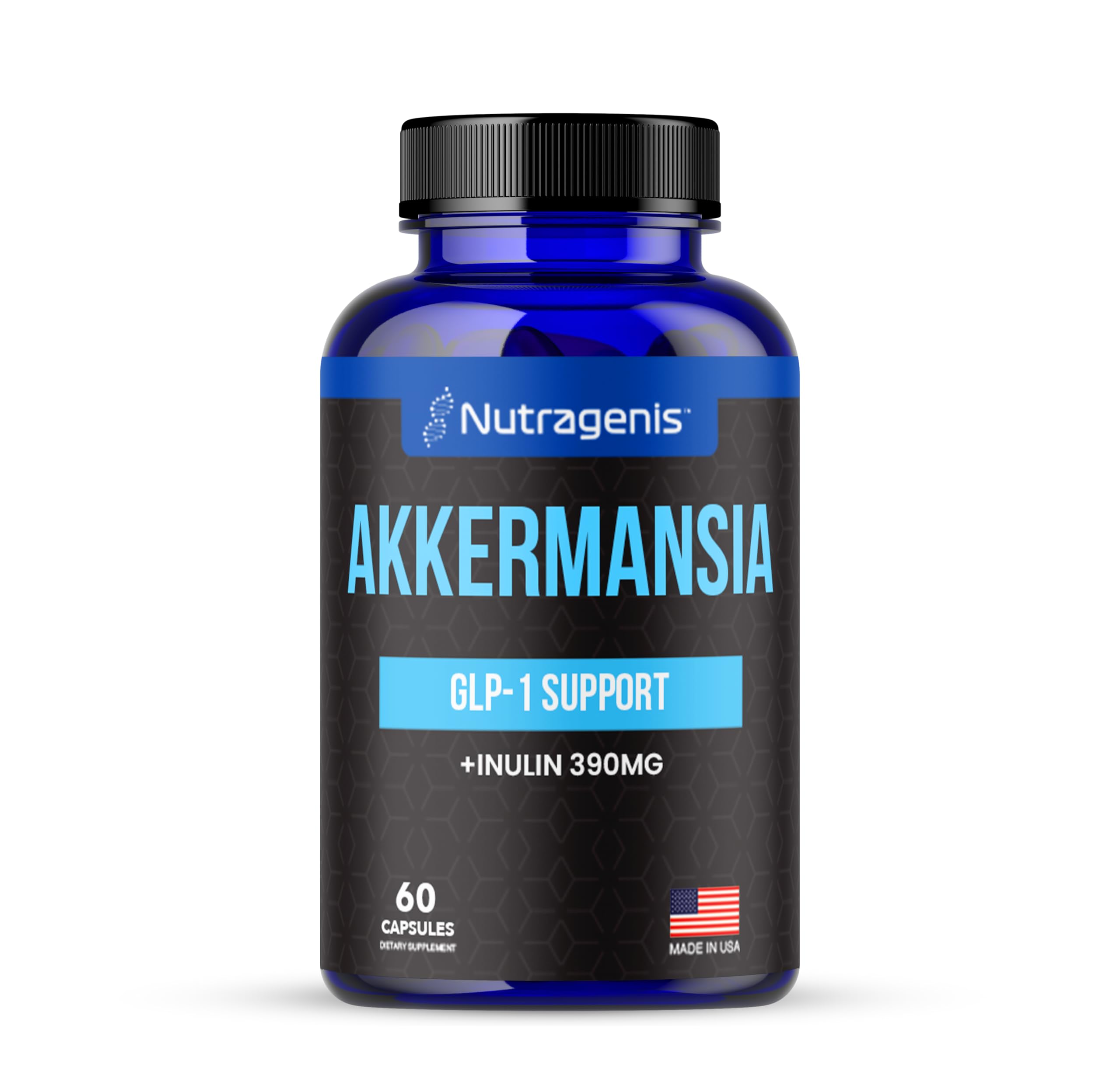 Akkermansia Muciniphila Probiotic – 1 Billion AFU with 390 mg Inulin Prebiotic Fiber – 60 Capsules, 2-Month Supply – Gut Health & Metabolism Support, Daily Probiotic for Men & Women