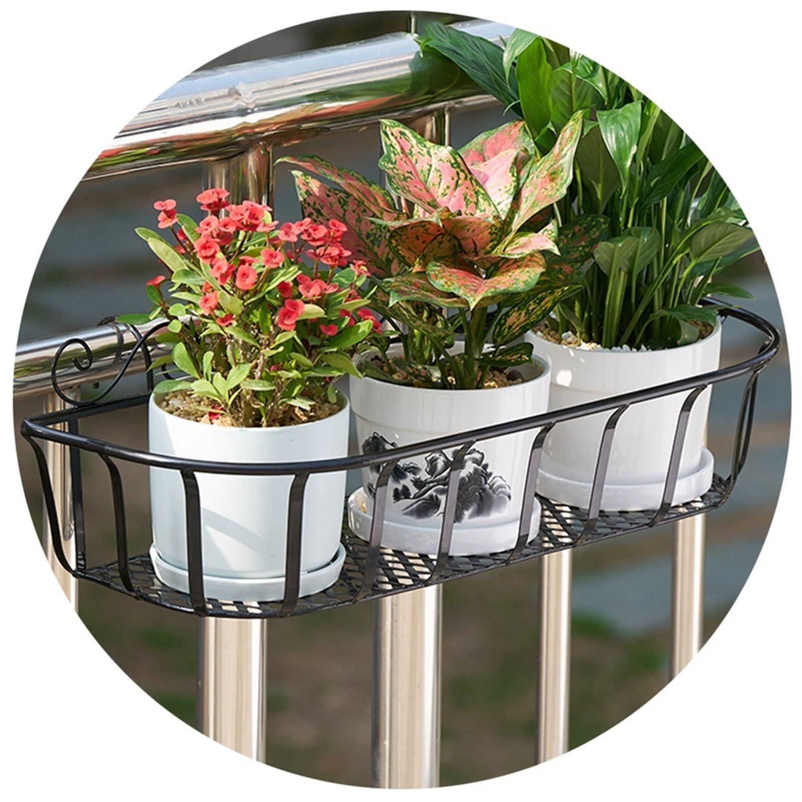 Jardinería Soporte De Flores Hueco Hierro Colgante Balcón Soporte para Maceta De Plantas Verdes con Barandilla Soportes Decorativos Macetas Valla Patio Al Aire Libre Gancho 5,5cm Ancho (Color : Negro