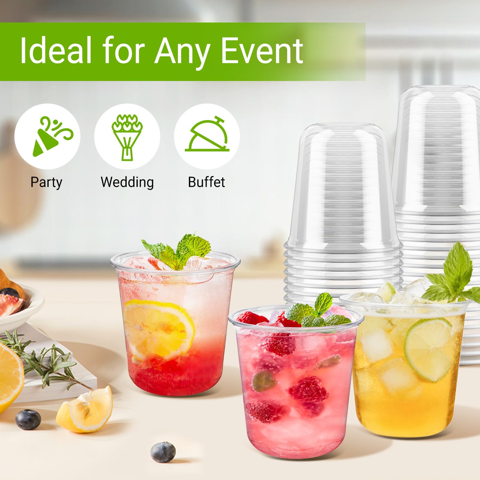 50 Pcs Round Bottom Plastic Cups, 12 oz Disposable Stemless Wine Glasses — Amazon image 7
