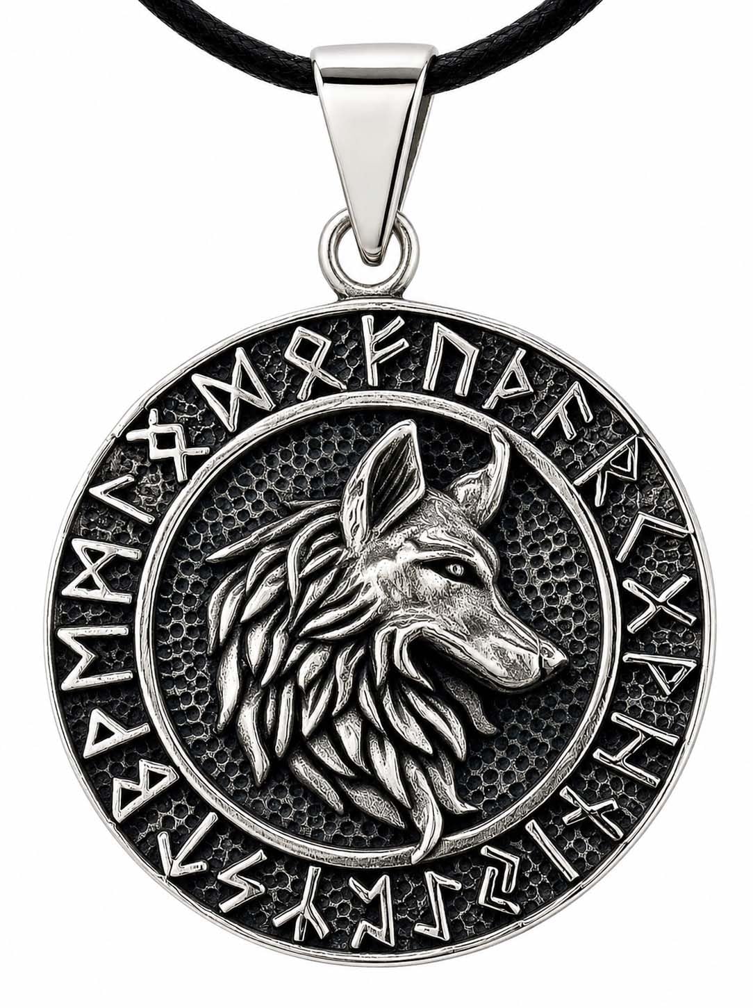 Kiss of Leather Wolfskopf Anhänger aus 925 Sterling Silber mit Baumwollband SI.352