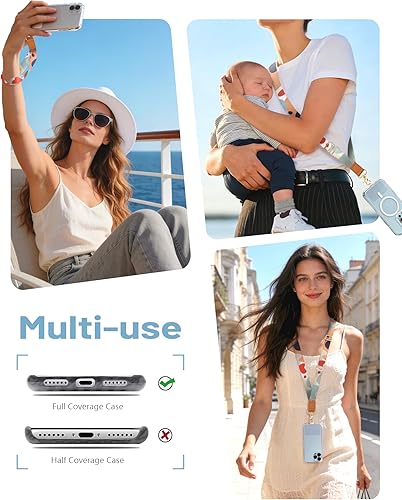 Miniatura 2 de Cordón cruzado para teléfono con correa para muñeca ajustable para mujer, diseño de arte abstracto bohemio, con 2 pestañas de sujeción, accesorios