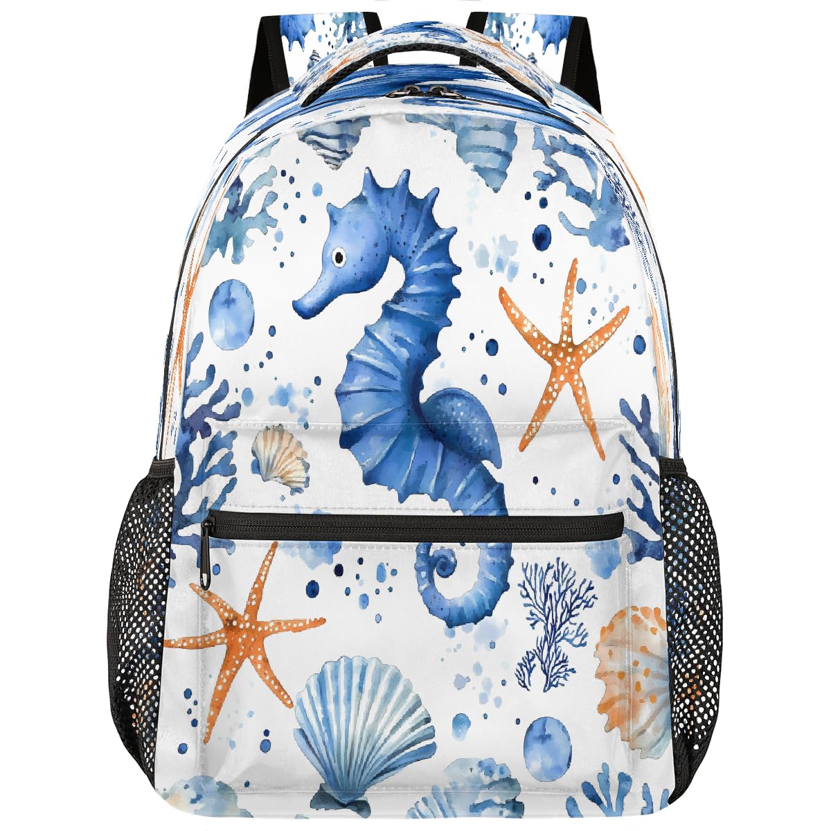 DXTKWL Backpack for Kids Boys Girls Women Men, Watercolor Blue Starfish Seahorse Seashell Coral School Laptop Backpacks Casual Daypack Travel Rucksack
