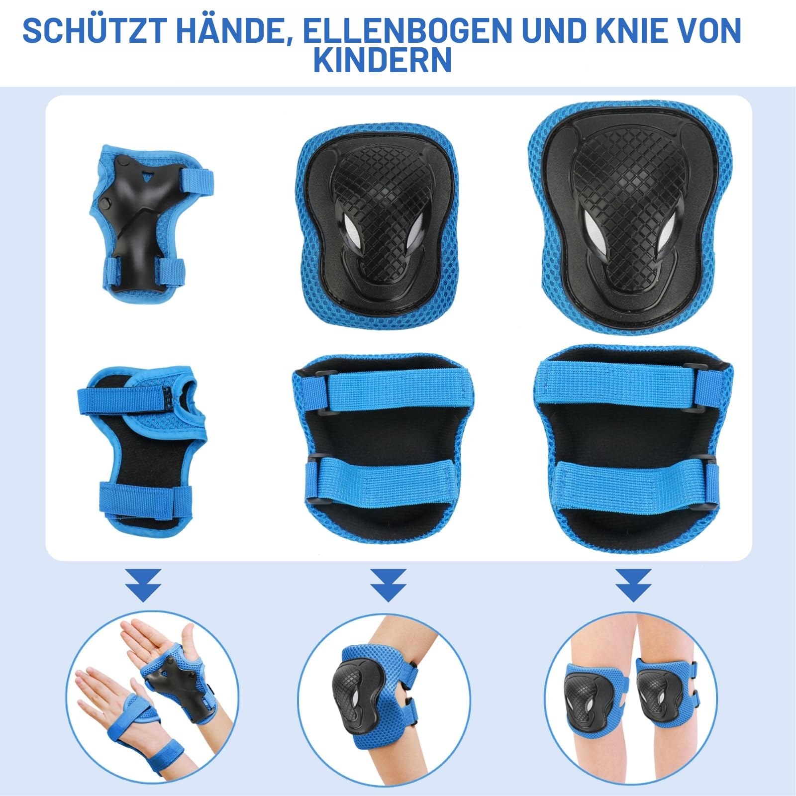 KAMUGO Kleinkind-Fahrradhelm-Set, Kinderhelm für Jungen und Mädchen im Alter von 1–8 Jahren, mit Schutzausrüstung, Knie-, Ellenbogen-, Handgelenkschoner für Roller, Skate, Fahrrad, Skateboard