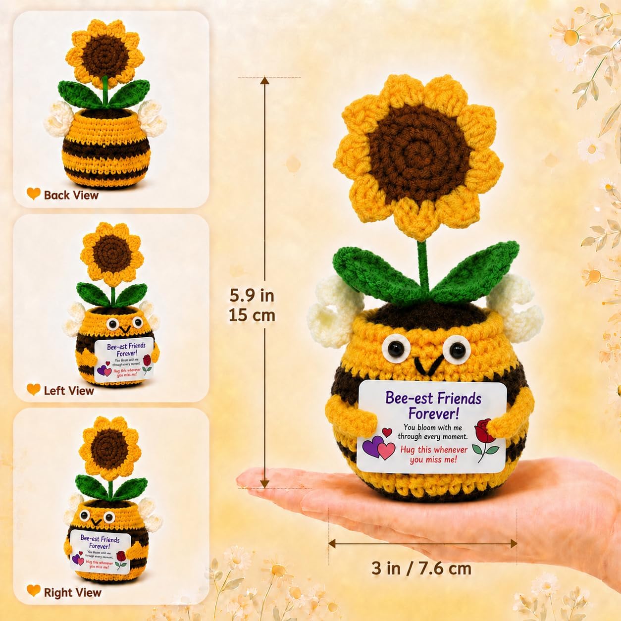Friend Gifts for Women, Crochet Sunflower Bee Birthday Decor