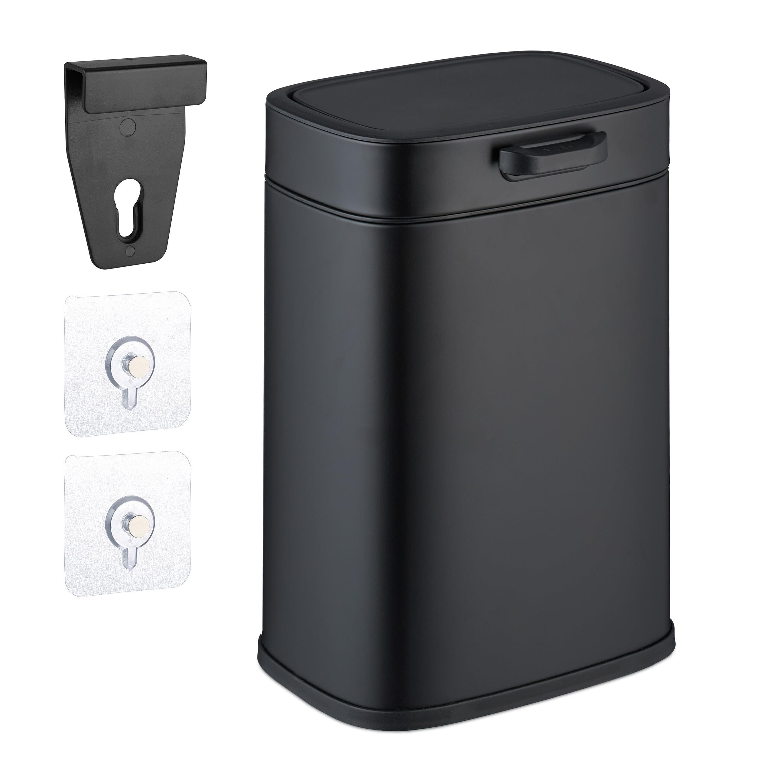 Relaxdays Hanging Kitchen Waste Bin, Vol. 5 L, Rubbish Container with Lid, Plastic, Dustbin, HWD: 29 x 21 x 18 cm, Black, Iron