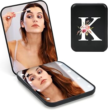 Personalized Initial Compact Mirror with Light, Preppy Gifts LED Pocket Mirrors,1X/3X Magnifying Travel Mirror, Mini Folding Small Mirror for Purse, Portable Makeup Mirrors for Girls/ Mom/Mother/Teen