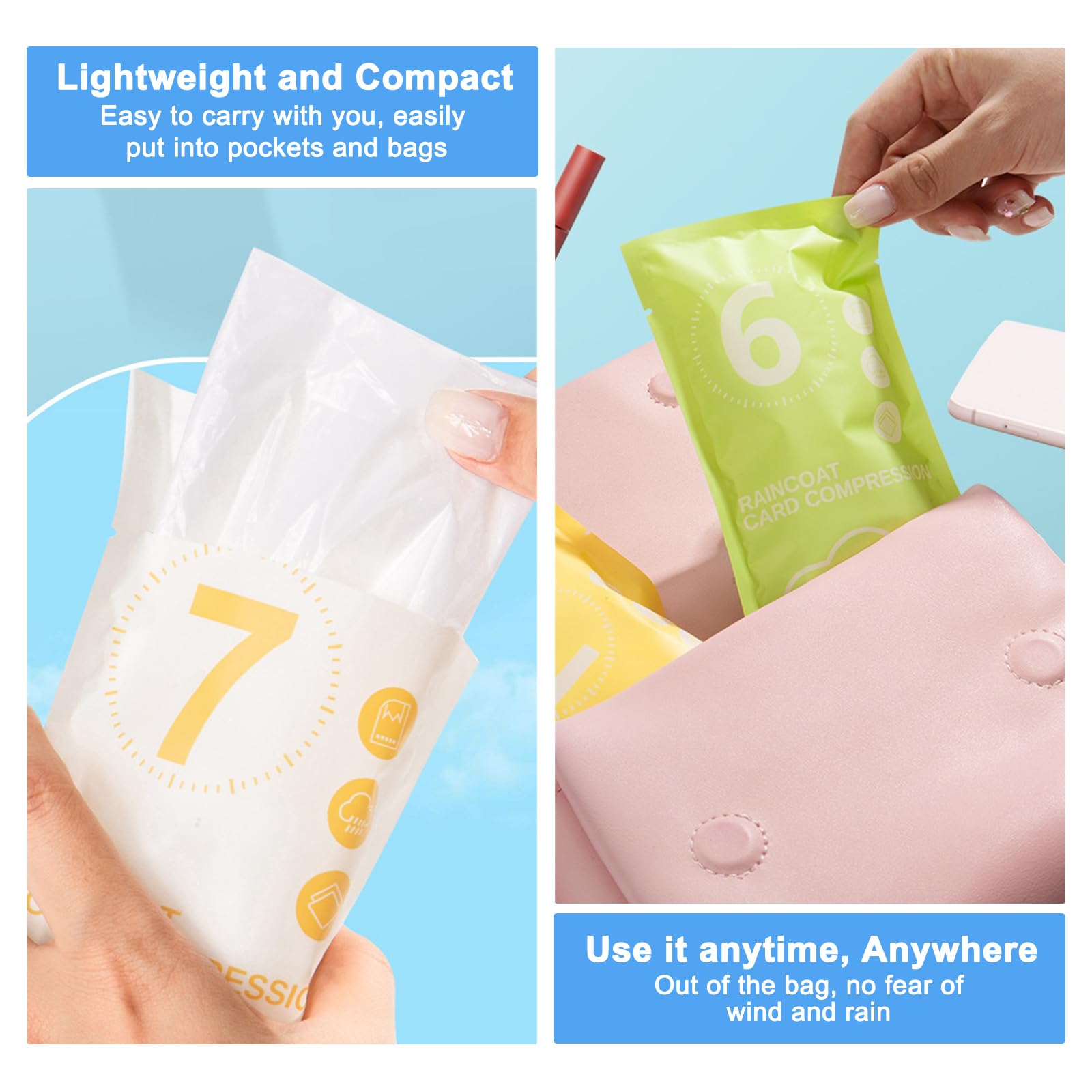 flintronic 6 Pezzi Poncho Antipioggia Impermeabile per Adulti, Impermeabili Trasparenti Usa e Getta Portatili per Donna e Uomo, Emergenza per Adulti con Cappuccio