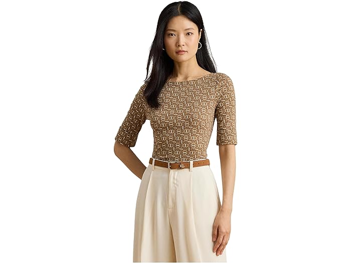 Geo-Print Stretch Cotton Boatneck Tee - Image 4