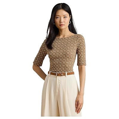 Lauren Ralph Lauren Geo Print Stretch Cotton Boatneck T Shirts Women