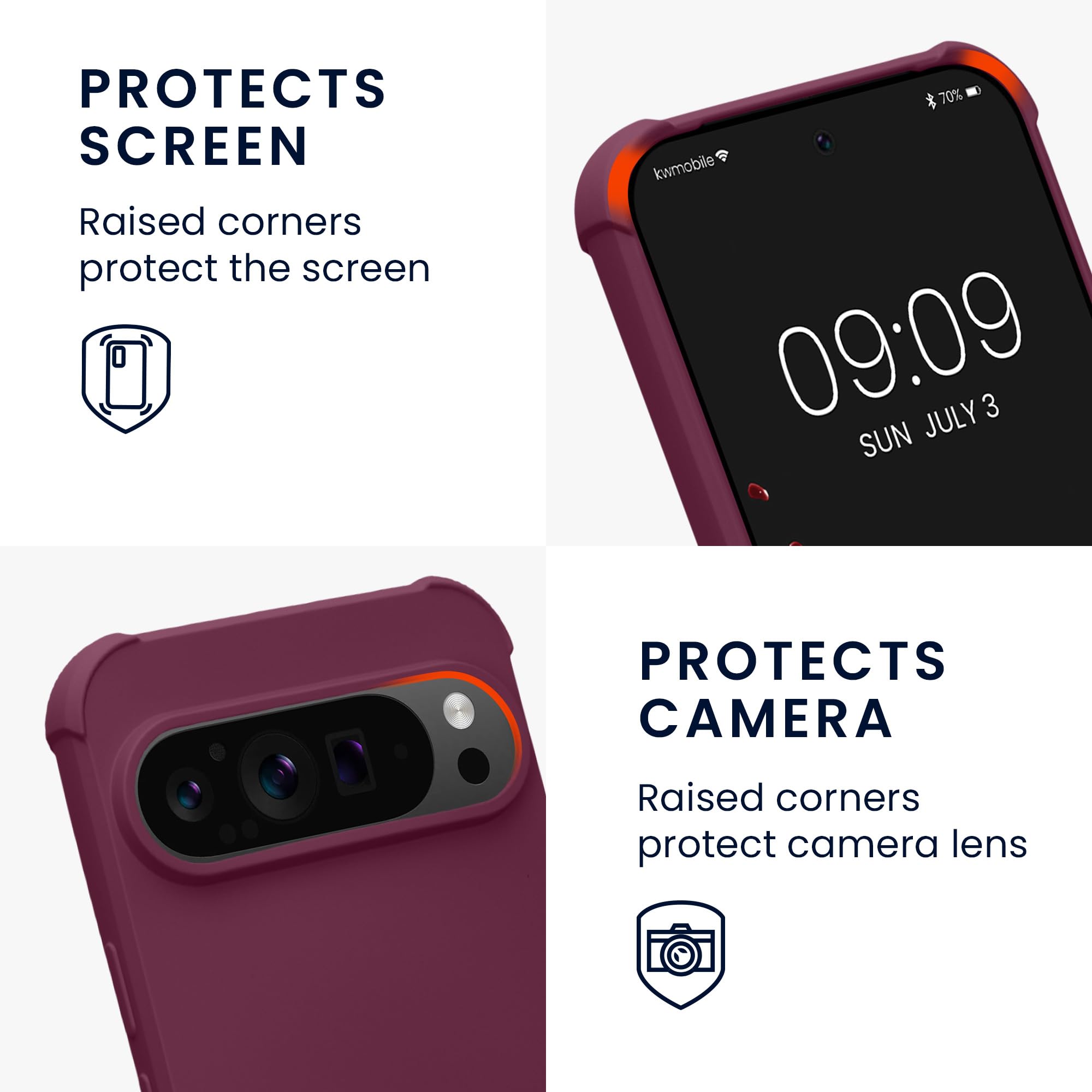 kwmobile Crossbody Case Compatible with Google Pixel 9 Pro XL Case - TPU Silicone Cover with Strap - Bordeaux Violet - Image 3