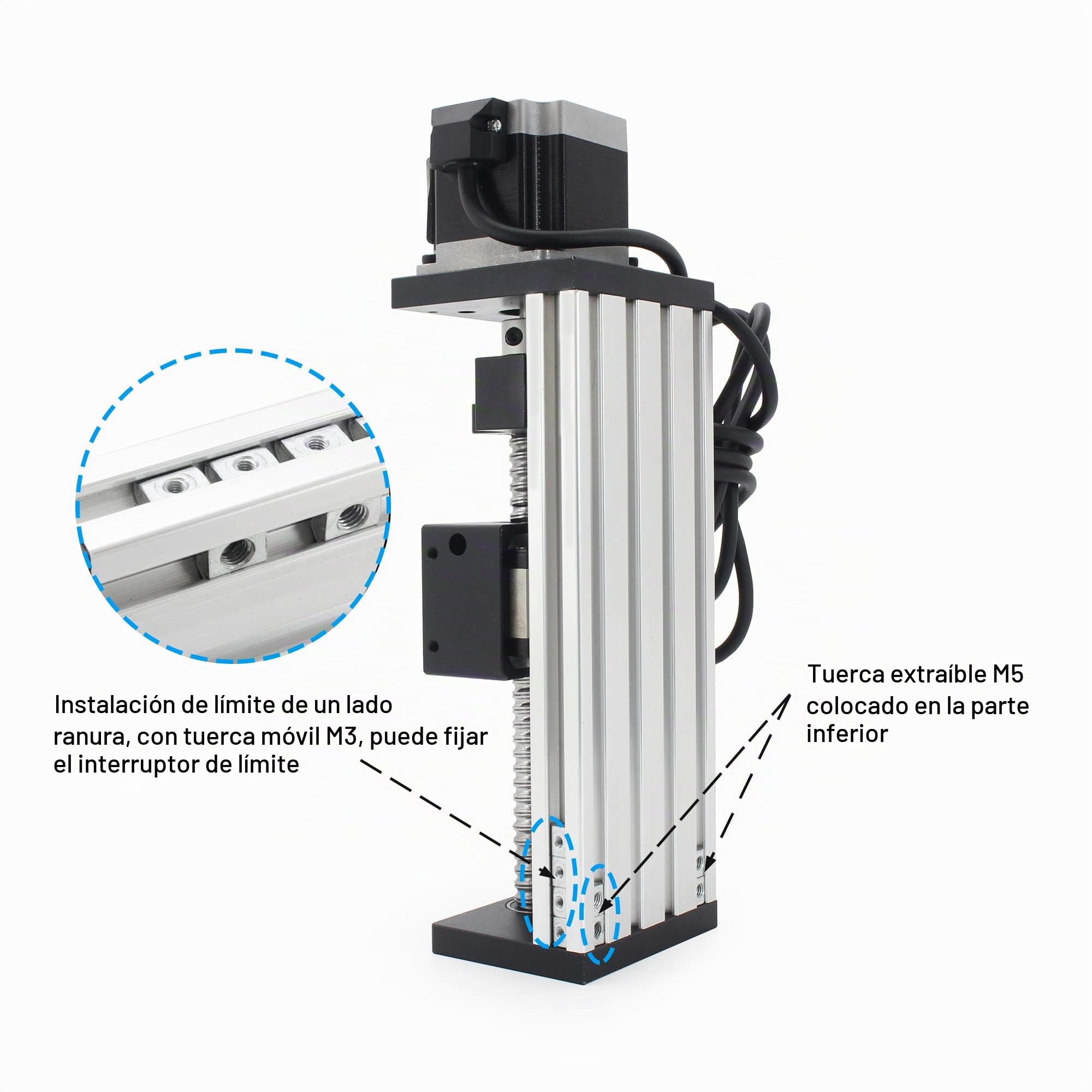 RATTMMOTOR Guía lineal, accionamiento lineal de 300 mm de longitud, actuador lineal CNC doble, husillo de bolas SFU1605 con motor paso a paso Nema23 para eje XY, XYZ
