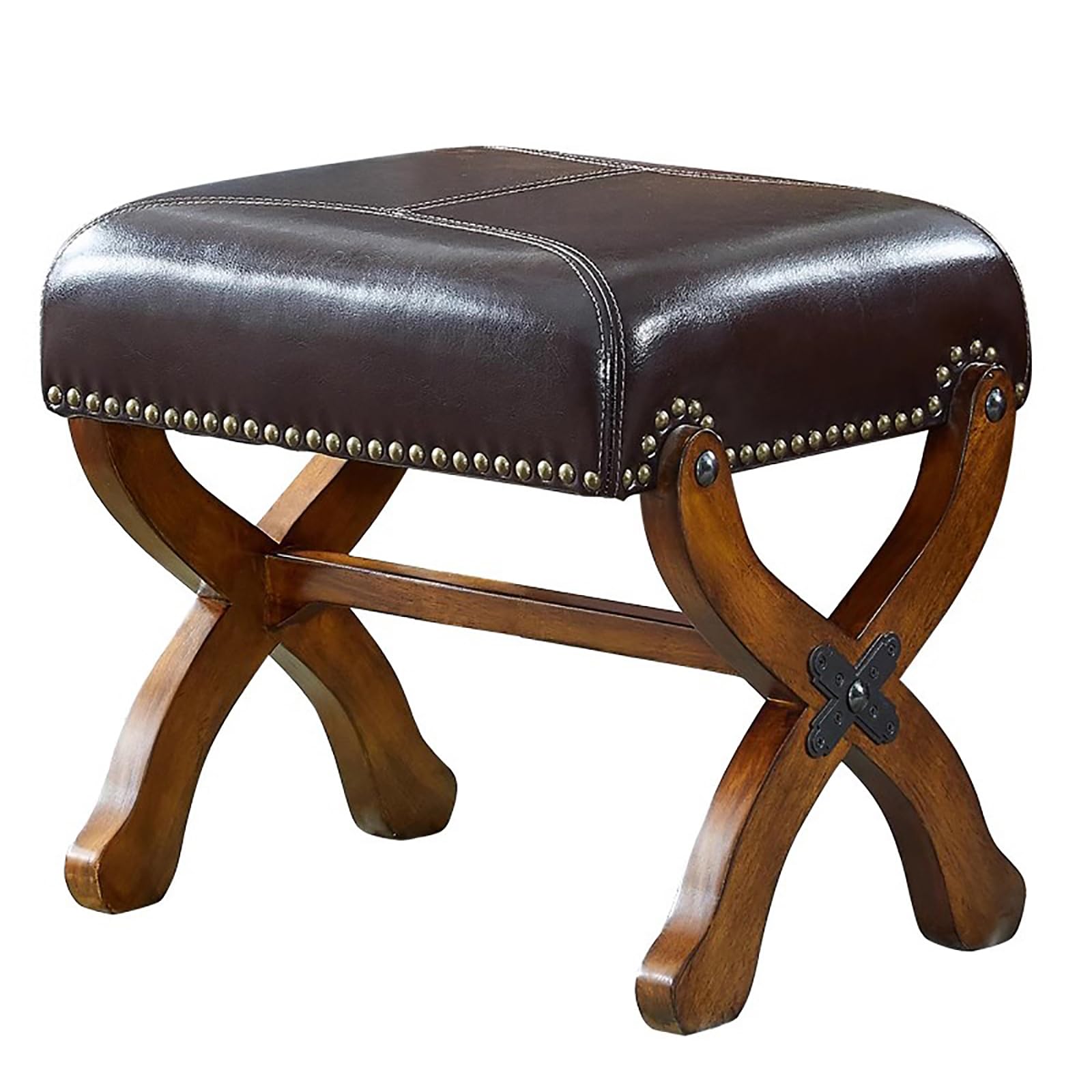 SUZEPER Vintage Solid Wood Ottoman Foot Rest,upholstered Leather Foot Stool for Couch,Small Wooden Stool Furniture for Living Room Bedroom(17.7"