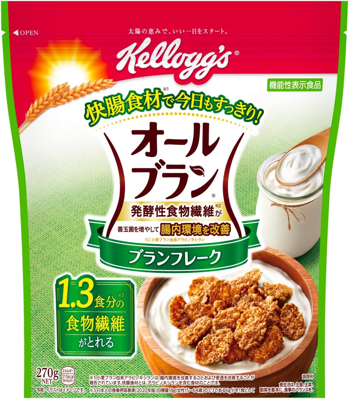 ケロッグ オールブラン ブランフレーク 270g ×6袋 小麦ふすま シリアル 腸活 発酵性 食物繊維