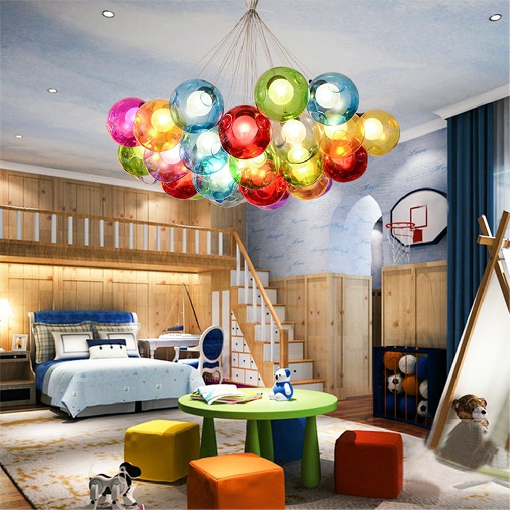 Kronleuchter Pendel Leuchter Hängeleuchte Pendelleuchte Farbige Bubble Ball Lampe Glas Esszimmerlampe Für Mehrflammige Leuchten Buntglas Höhenverstellbare 100CM (Color : 7 Head)
